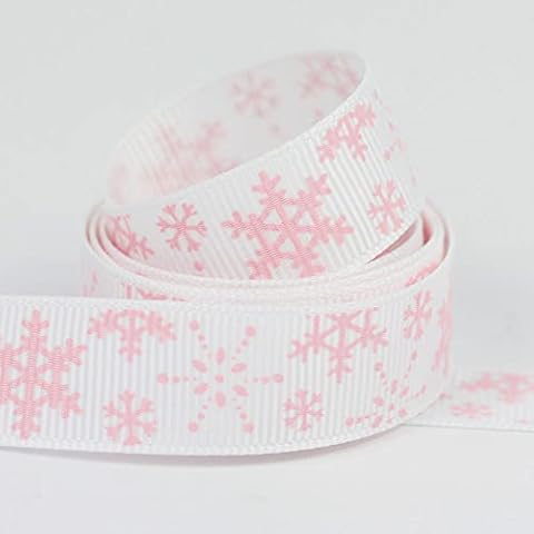 Christmas Grosgrain Ribbon - Winter Snowflake Pink - 16mm x 5m Cover
