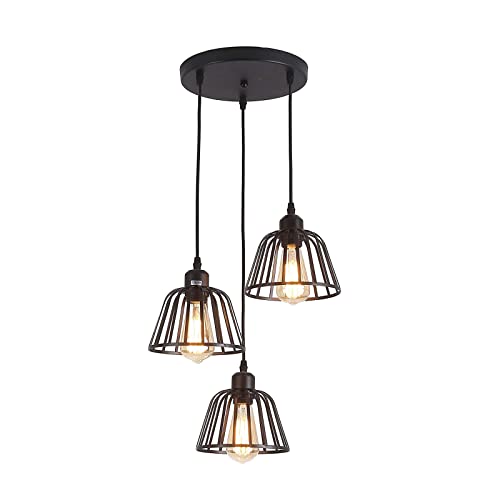 Suspension industrielle à 3 lampes avec câbles ajustables et base métal