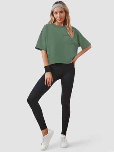Image of ATHMILE Womens Crop Tops Workout Shirts Gym Oversized Spring Summer Basic Tees Short Sleeve Casual Loose Drop Shoulder 2026