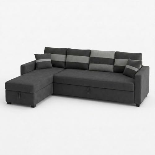 Image of CASASTYLE Sumur 6 Person Seating LHS L Shape Sofa with Pull Out Bed & Storage Lounger | Premium Soft Velvet Suede Fabric | Comfort Cushions | Ideal for Living Room, Hotel & Office (Dark Grey)