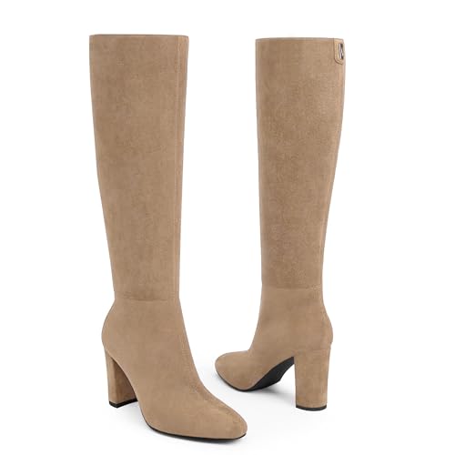 Image of Modatope Knee High Boots for Women Chunky Heel Rounded Toe Tall Boots | 2026 Fashion Winter Fall Boots for Women,Side Zipper PU Leather Long Dress Boots, Block Heel Tall Boots