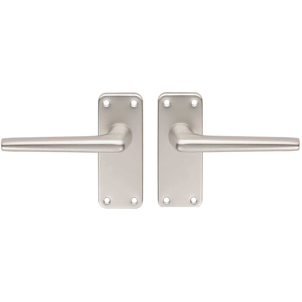 Pair Straight Tapered Handle on Latch Backplate - 102 x 41mm - Satin Aluminium | Lever on Backplate Door Handle - Internal Door Hardware - Lock, Euro, Oval and Latch Options Available