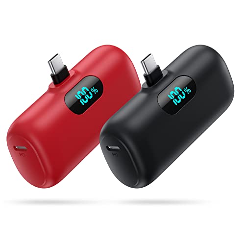 [2-Pack]Mini Portable Charger 5200mAh,PD Fast Charging USB C Power Bank,Phone Charger for Android,Ultra-Compact Plug in Battery Pack Compatible with Android Phone Samsung Galaxy S22/S21,Moto,LG