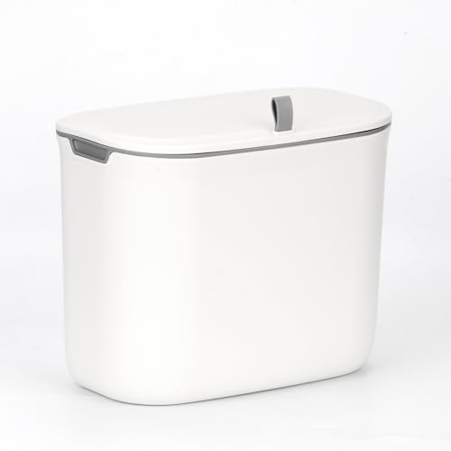 Aikenn 壁掛けゴミ箱 スライド式ゴミ箱 生ゴミ キッチン ぶら下げごみ箱 フタ付き 密閉 大口径 多機能 壁掛け式スライド蓋 釘フリー取付 PP+ABSプラスチック素材 密閉式 消臭 トイレ/キッチン/リビング対応 ホワイト 7L大容量 （26*15*21）