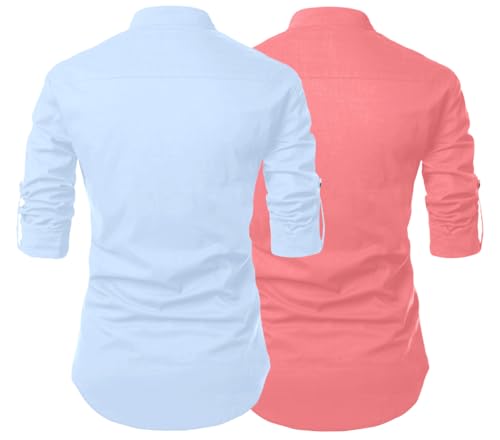Image of FINIVO FASHION Combo of Men's Cotton Blend Solid Regular Fit Full Sleeve Straight Short Kurta Shirt, Casual and Formal Wear