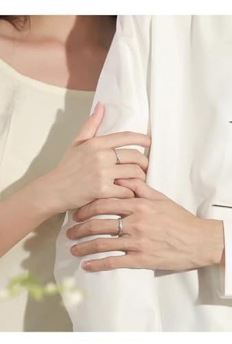 Bague couple moderne géométrique réglable en argent massif pour femme - 3