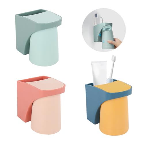 3PCS Magnétique Gobelet Salle de Bain, Plastique Gobelet Brosse à Dent avec 3 Autocollants, Montage Mural Pot Brosse a Dent, Pot Brosse a dent pour l'eau, Le Café, Le...