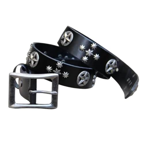 Ceinture en cuir cloutée motifs étoiles, l'art du détail fait main