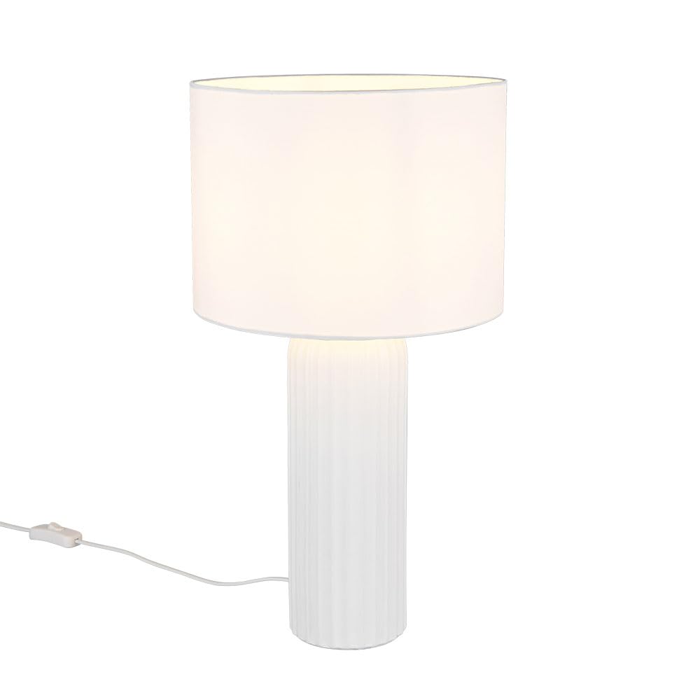 Reality Leuchten Blair R51811031 - Lampada da tavolo in ceramica bianca, paralume in tessuto bianco, 1 x E27