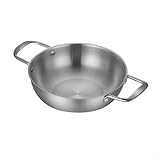babominimer Paellera de acero inoxidable con doble mango con fondo plano, cacerola versátil y sartén para paella, sopas, guisos, estufa u horno, pulido con espejo (plateado, 24 cm)