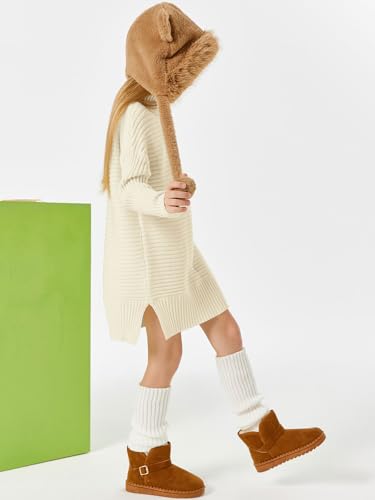 Haloumoning Kids Girls Turtleneck Tunic Sweaters Dress Oversized Long Sleeve Knit Chunky Pullover Jumper with Slit 5-14T4