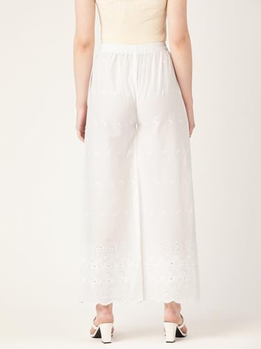 Image of feranoid White Chicken Embroidred Cotton Regular Fit Palazzo