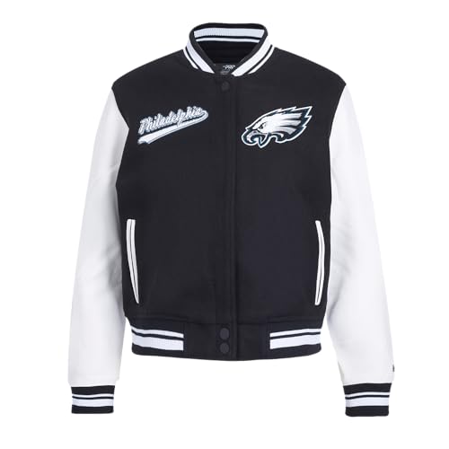 Pro Standard Womens NFL Philadelphia Eagles Script Tail Varsity Jacket Black/White L