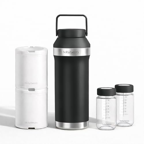 Image of Baby Brezza All Day Portable Breastmilk Cooler, Large 20z Capacity, Insulated Travel Bottle Includes 2 Ice Packs + 2 Bottles, Black