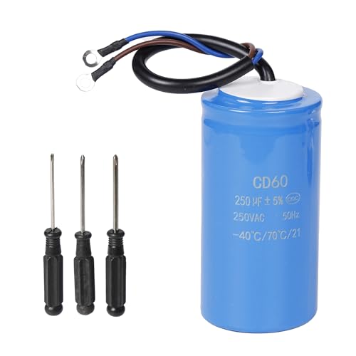 Stonenect Kondensator Motorstart-, Betriebs- und Laufkondensatoren 50/60Hz mit Kabel Für Elektromotoren Kühlschrank Wasserpumpe Automatisches Tor Luftkompressor (250uF 250V CD60)