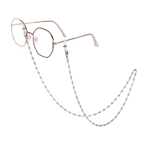 Image of Eyeglass Chain Silver Stainless Steel Handmade Necklace for Reading Glasses Sunglass Beaded Chains for Men Women