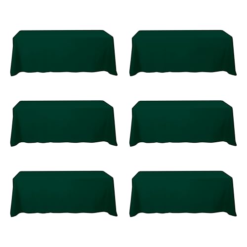 Image of BRILLMAX 6 Pack Hunter Green Tablecloths 90 x 156 Inch for 8ft Rectangle Tables - 150 GSM Polyester Fabric, Floor Length Drop, Water, Stain & Wrinkle Resistant Cloth for Wedding Reception Banquet