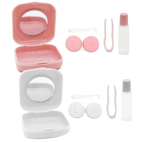 TRMFUSA Paquete de 2 recipientes para lentes de contacto, accesorios para lentes de contacto, contenedor portátil para lentes de contacto, juego de viaje con espejo para viajes diarios como viajes y