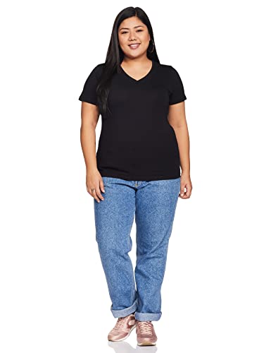 Image of Amazon Brand - Symbol Women Cotton Stretch Regular Fit V Neck Half Sleeve T-Shirt (Available in Plus Sizes)