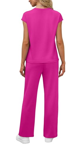 Image of WIHOLL 2 Piece Sets for Women Casual Summer Travel Vacation Outfits Cap Sleeve Lounge Set