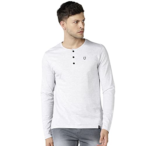 Image of Urbano Fashion Men's Solid Henley Neck Slim Fit Full Sleeve Cotton T-Shirt