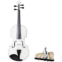 4/4 Acoustic Violin Set,Beginner Violin Vintage Solid Wood Violin Starter Kit with Carrying Case,Bow and Rosin White
