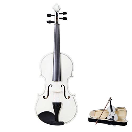 4/4 Acoustic Violin Set,Beginner Violin Vintage Solid Wood Violin Starter Kit with Carrying Case,Bow and Rosin (White)