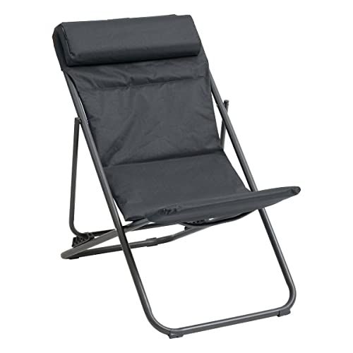 Hespéride - Chilienne de Jardin Pliante Jubba Anthracite et Graphite - 5 Places - Aluminium Anti-Rouille Résine Tressée - Mobilier d'Extérieur Terrasse