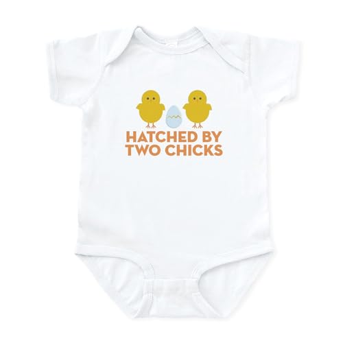 CafePress Hatched by Two Chicks Infant Bodysuit Cute Infant Bodysuit Baby Romper Cloud White