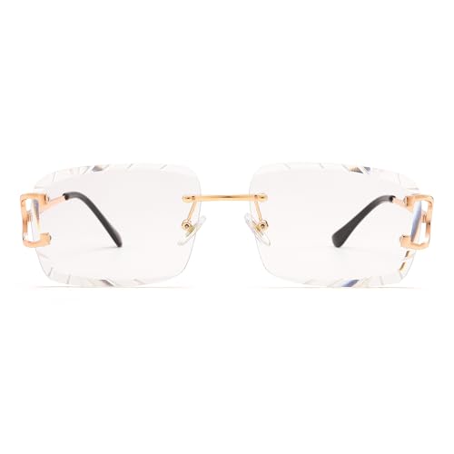Image of Hycredi Rimless Rectangle Sunglasses for Men /Women- Frameless Square Trendy Shade - Diamond Cutting Eyewear