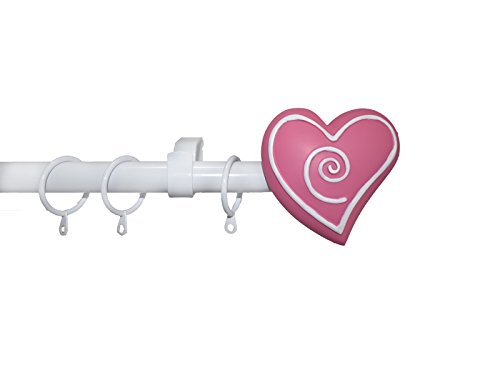 Your Home Online Childrens 19mm Pink Heart Extendable White Metal Curtain Pole 1.2-2m & 2m - 3m (1.2m - 2m Extendable Pole)