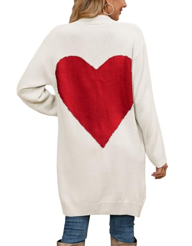 Image of Alsol Lamesa Women's Long Sleeve Cute Cardigan Sweaters V Neck Open Front Ribbed Knit Valentines Sweaters Coat, Medium, 785 White&red