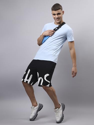 Image of Bewakoof Men's Typography Oversized Fit Cotton Blend Shorts