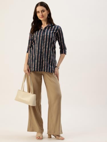 Image of feranoid Classic Collared Cotton Shirt with 3 /4 Sleeve for a Timeless Casual Look