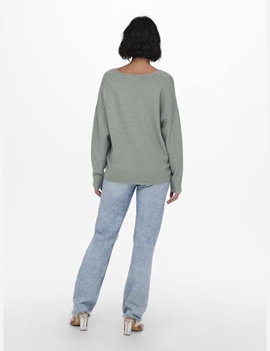ONLY Damen Struktur Strickpullover V-Ausschnitt Sweater Lockerer Pullover Langarm Oberteil ONLRICA Life, Farben:Grün, Größe:L 4