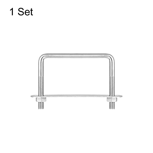 Image of uxcell Square U-Bolts, 87mm(3.43 inch) Inner Width 70mm Length M8 304 Stainless Steel U Clamp Bolt with Nuts and Plates, for Boat Trailer
