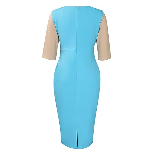 Womens Cocktail Pencil Dress Midi Ruffle Business Casual Crew Neck Long Sleeve Outfits Elegant Work Office Party4