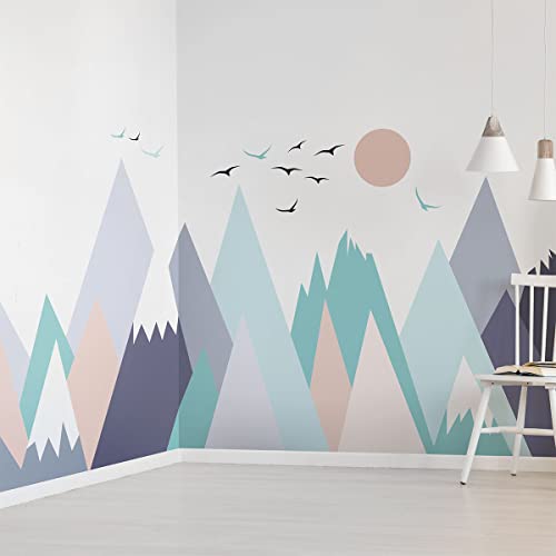 Stickers muraux enfants - Decoration chambre bébé - Stickers muraux enfant - Sticker mural scandinave - Autocollant mural géant montagnes scandinaves -...