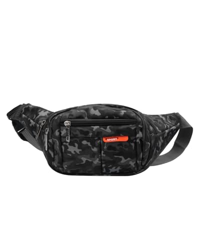 AIBEARTY Kids Fanny Pack Boys Small Camouflage Waist Pack Belt Waist Bag Pack Pouch with Adjustable Strap for Children Sport Running, Camping, Trip Black(2 Layer)