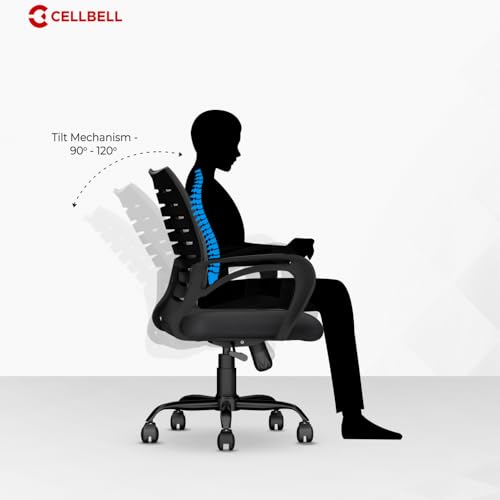 CELLBELL Desire C104 Mesh Mid Back Chair | Ergonomic Office, Study, Revolving, Computer Chair for Work from Home Heavy Duty Metal Base, Seat Height Adjustable (Grey)