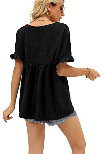 WIHOLL Womens Tops Casual V Neck Ruffle Sleeve T Shirts Babydoll Loose Fit Peplum Tops4
