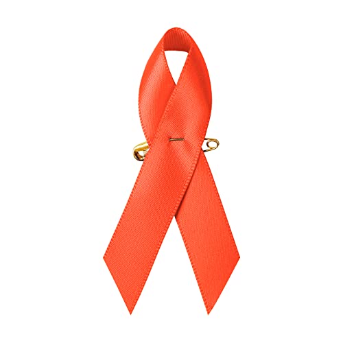 Image of 200 Pieces Orange Satin Awareness Ribbons with Safety Pins 1.4 x 3 inch