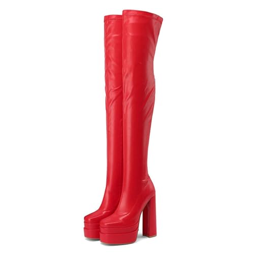 Bottes au-dessus du genou de 15cm à plateforme et bout carré pour femme