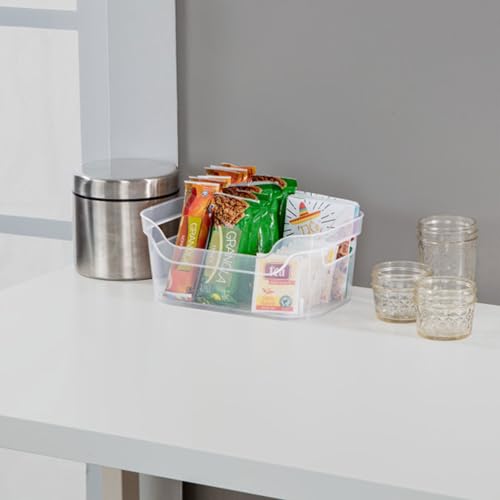 Image of Sterilite 9.5 x 6.5 x 4 Inch Small Open Scoop Front Clear Storage Bin with Comfortable Carry Through Handles for Household Organization (64 Pack)