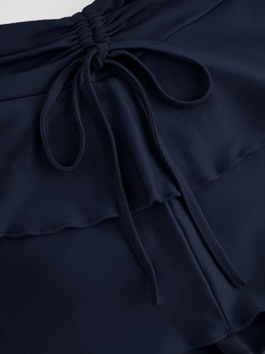 Plain Drawstring Waist Pleated Cake Ruffle Hem Skirt 2025 Fashion Skirts for Women4