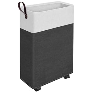 24.4-Inches Rolling Slim Laundry Basket on Wheels, Collapsible & Waterproof Laundry Hamper, Freestanding Narrow Corner Clothes Bins with Easy Carry Handles for Clothes & Toys at Home, Grey