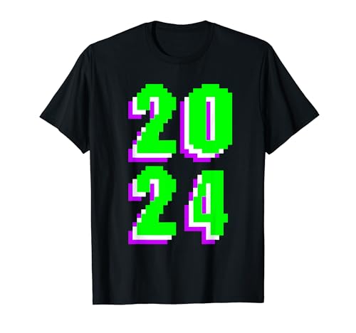 Año Nuevo 2024 Retro Pixelado Pixel Art Vintage Nostalgia Camiseta