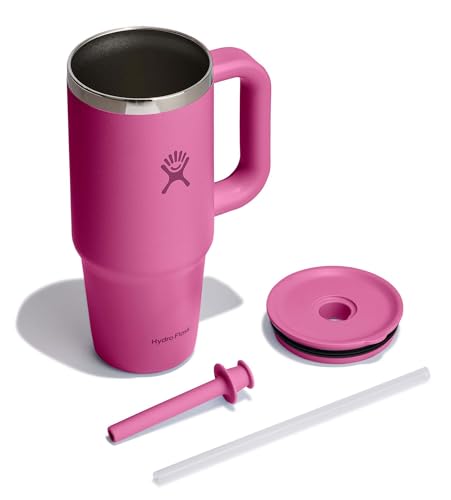 Image of Hydro Flask 24 Oz Travel Tumbler with Handle, Lid and Straw - Insulated Stainless Steel in 24 Oz Reef Pink