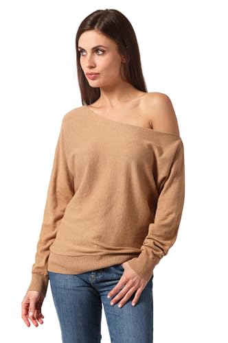Image of Minnie Rose Womens Long Sleeve Off The Shoulder Cotton Cashmere Pull Over Sweater