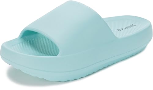 Joomra Womens Shower Slides Slippers Rubber Foam Cloud Cushioning Bathroom Sandals Open Toe Pool Arches Ladies Outdoor Arch Support Non Slip Soft Thick Sole Female Sandles Light Blue 37-38